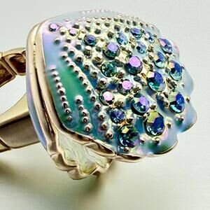 Betsey Johnson Mermaidcore Crystal Rhinestone Blue Shell Pearl Adjustable Ring